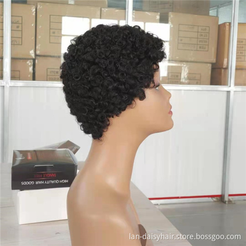 Cheap Factory Price  Good Quality Short Pixie Cut Kinky  Curly Machine Made None Lace 100% Human Hair Wigs